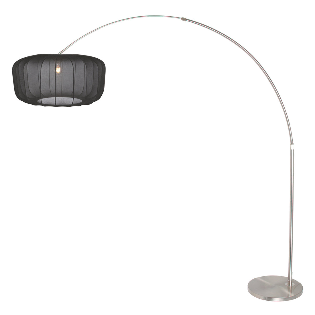 verstellbare Bogenlampe, Lampenschirm aus schwarzem Voile & Fuß aus gebürstetem Stahl | Stévia