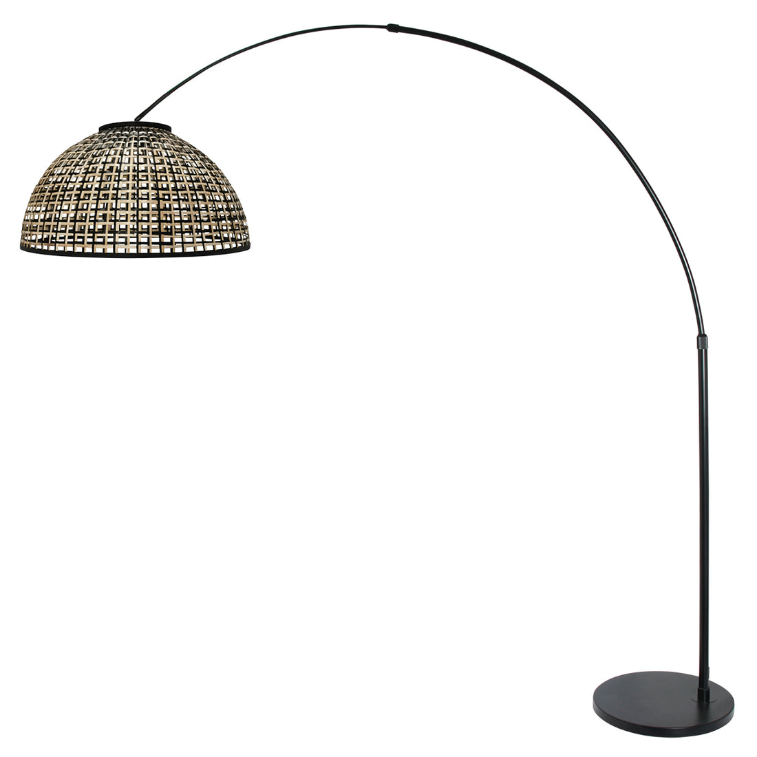 Bogenlampe aus Korbgeflecht, geflochtener Kuppelschirm Ø60, Wohnzimmer | Rattan