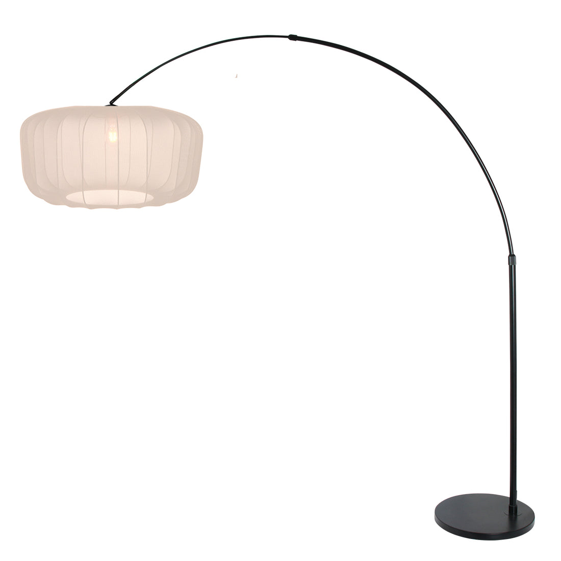 Bogenlampe für das Wohnzimmer, plissierter weißer Voile-Lampenschirm Ø 60 cm | Velsa