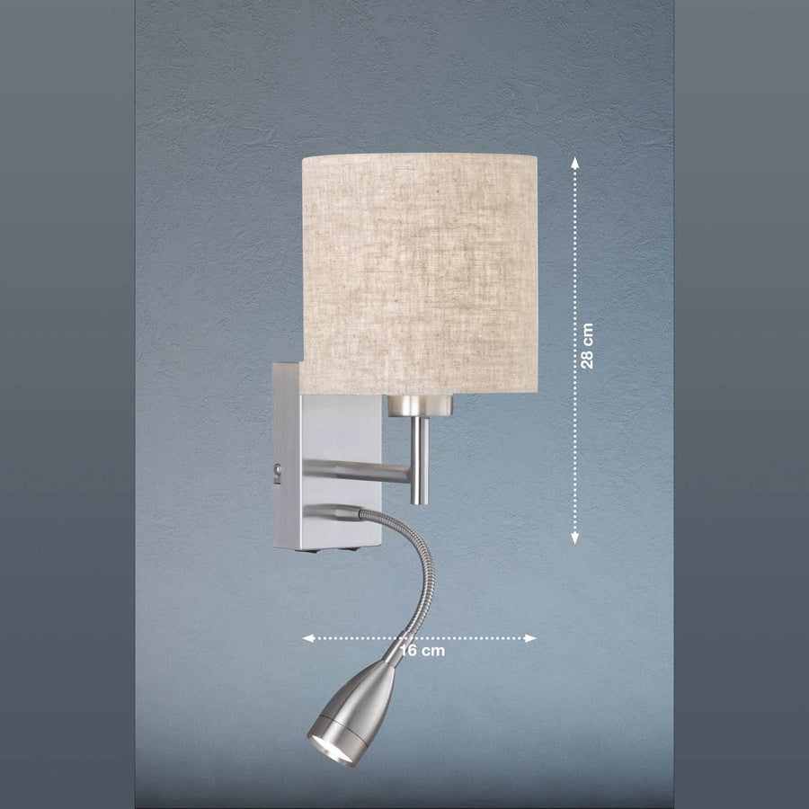 Applique murale Dreamer en lin, nickel mat et sable, hauteur 20 cm