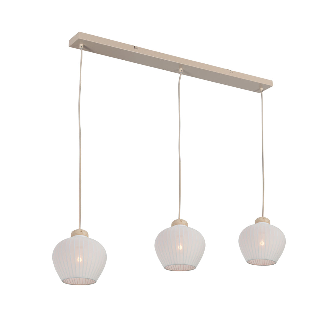 Hängeleuchte Travertin und Leinen, 3 cremefarbene Lampenschirme Ø 21 cm | Travino