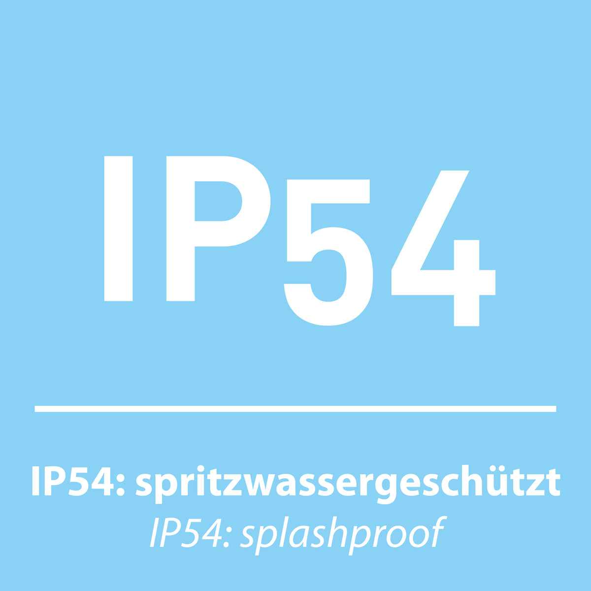 Encart bleu avec mention IP54, indiquant que l'applique résiste aux projections d'eau.