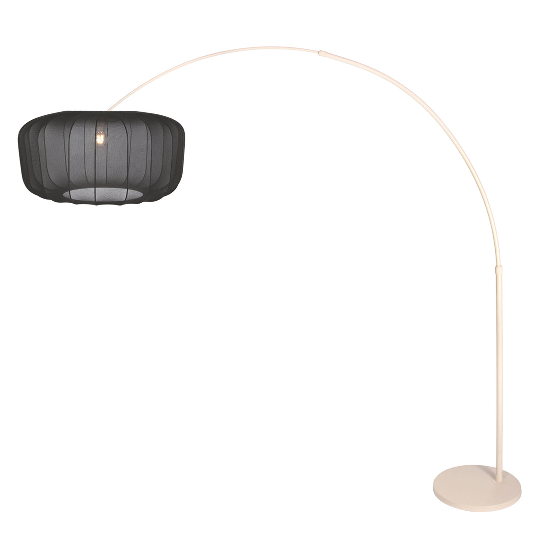 Moderne Bogenlampe, schwarzer Segeltuch-Lampenschirm & cremefarbener Fuß Ø 60 cm | Soléa