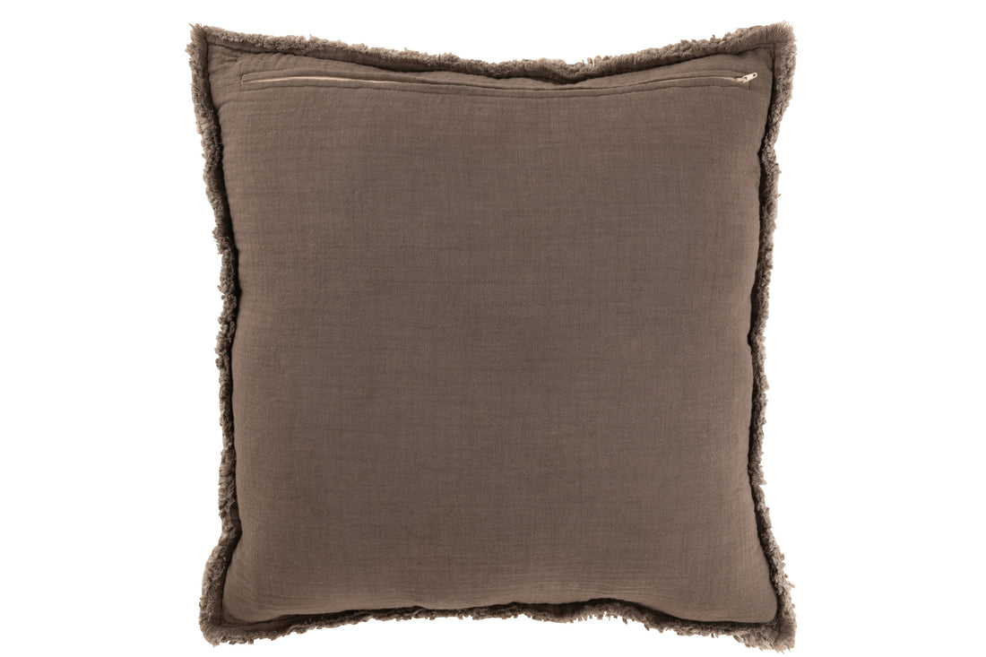 Ausgefranstes Kissen Taupe Baumwolle Polyester