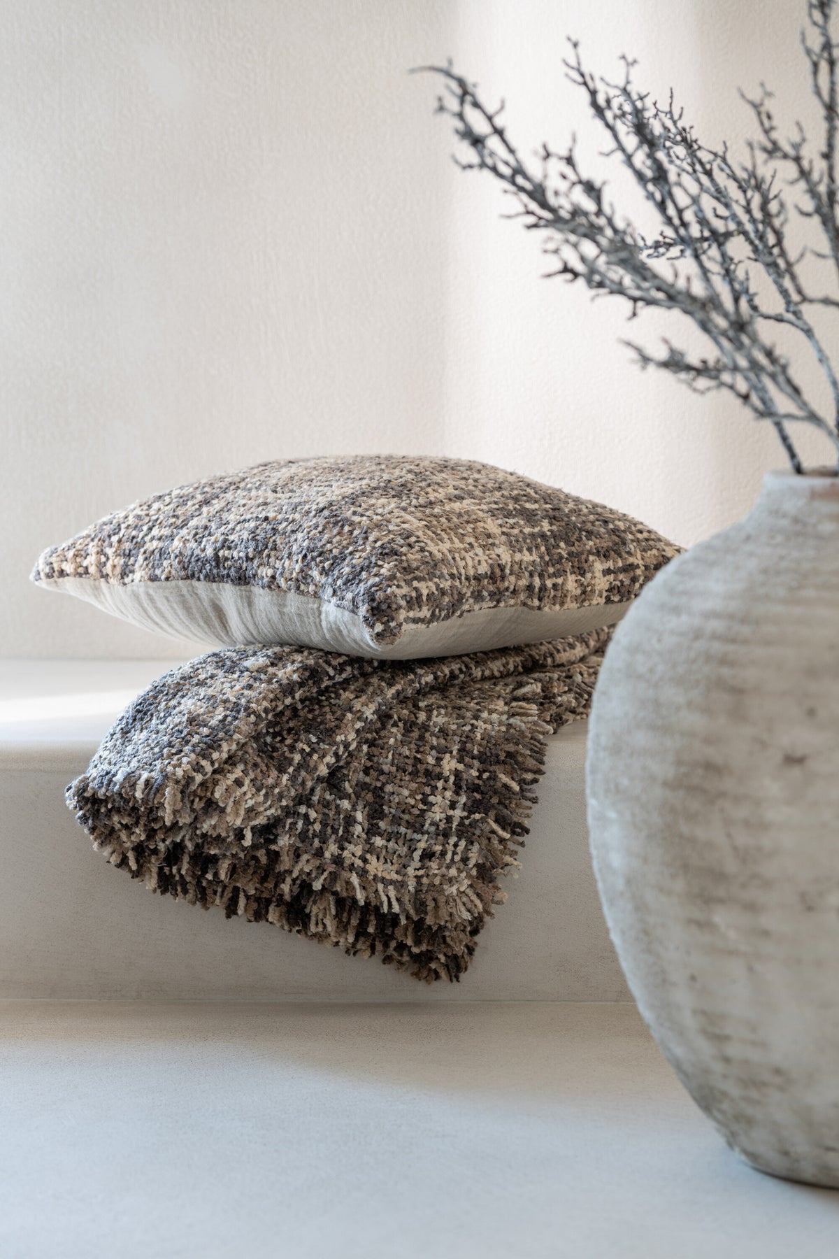 Kissen Tweed Acryl Braun Beige