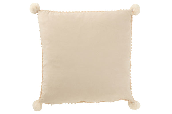Beiges Polyester-Kissen mit Bommeln