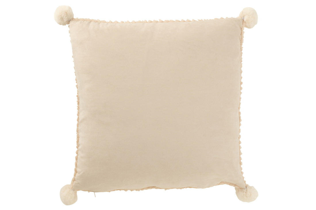 Beiges Polyester-Kissen mit Bommeln