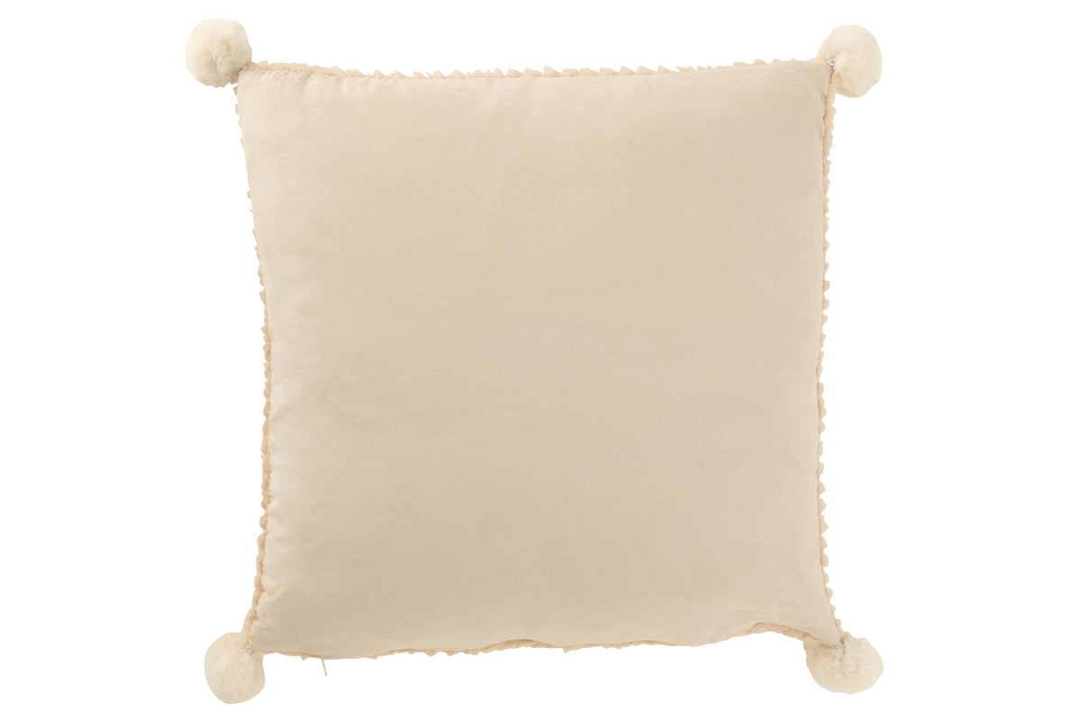Beiges Polyester-Kissen mit Bommeln