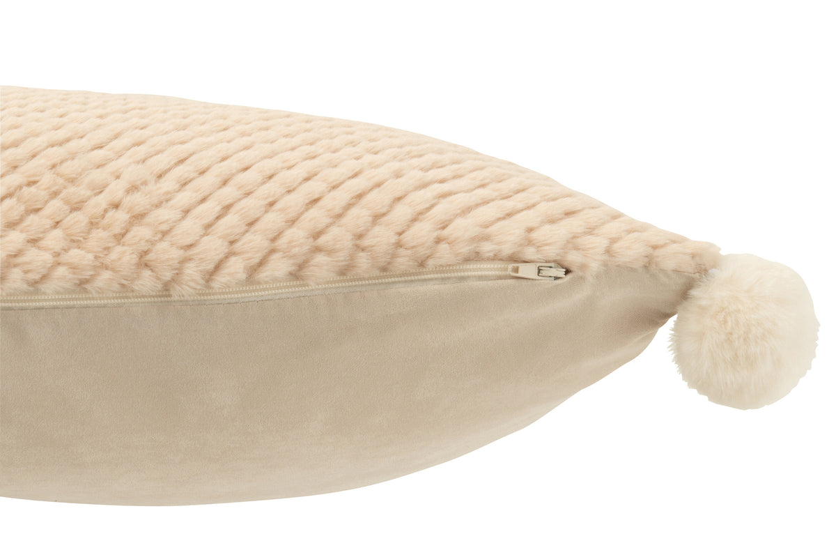 Beiges Polyester-Kissen mit Bommeln
