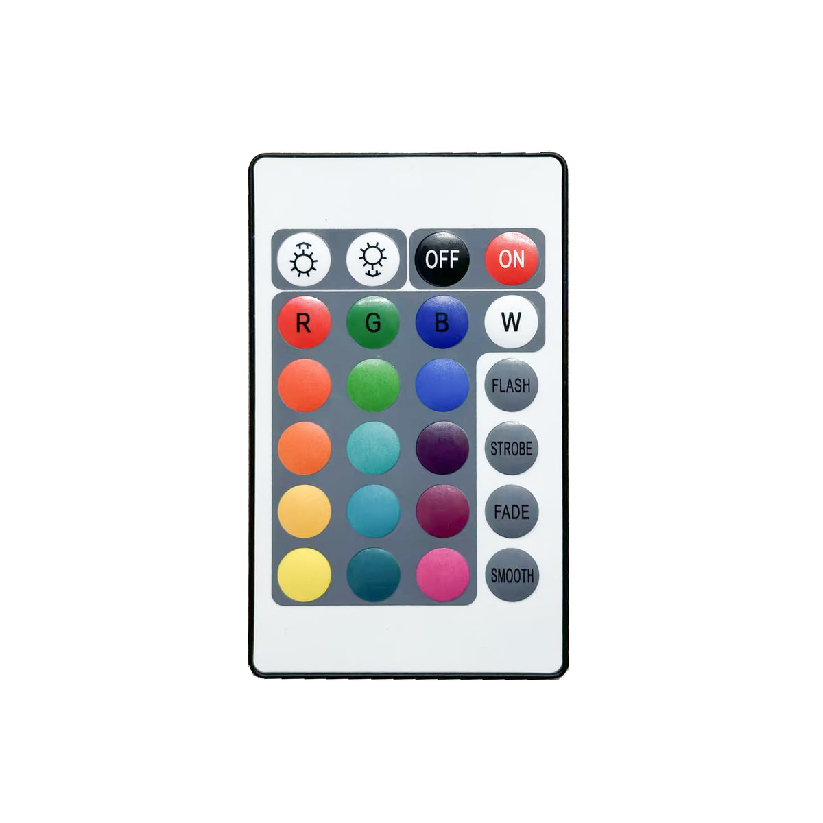 Télécommande plate avec boutons colorés RVB, variateur et modes flash strobe fade