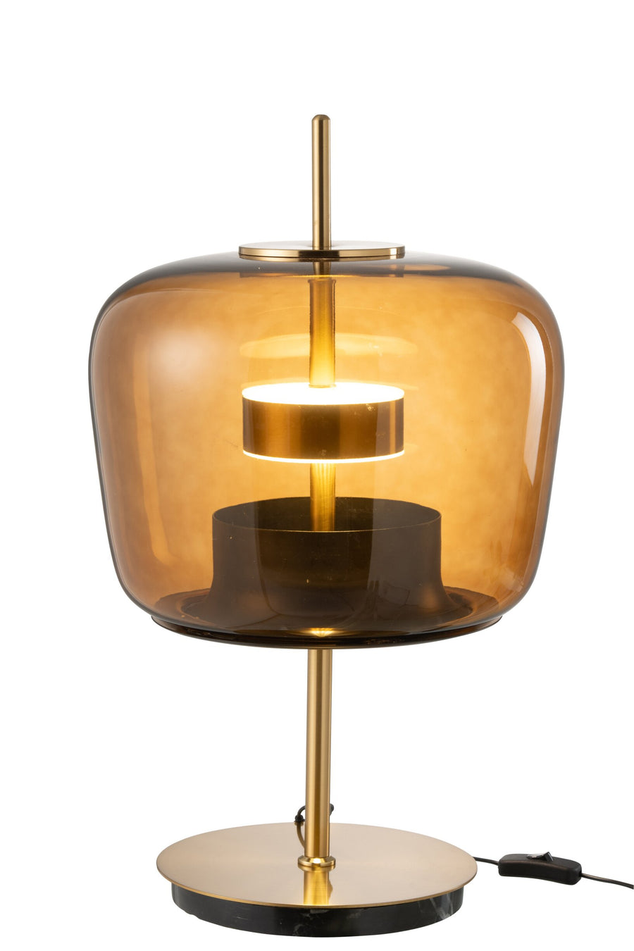 Lampe à poser LED en verre marron et métal doré