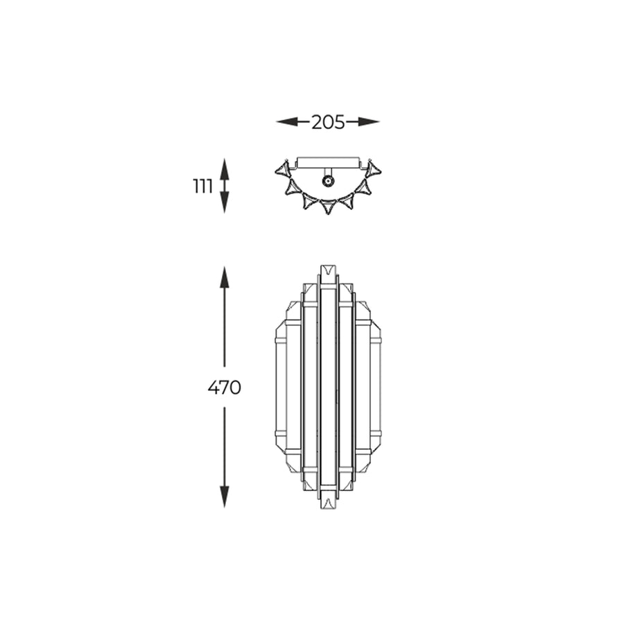 Schéma technique avec mesures 205, 111 et 470 mm