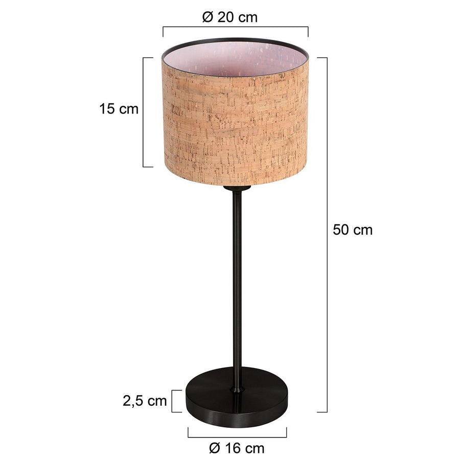 Schéma de dimensions avec hauteur totale 50 cm et diamètre d'abat-jour 20 cm.