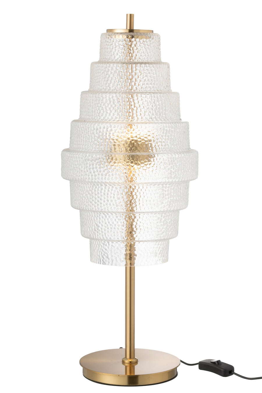 Lampe à poser LED en verre à étages et métal doré, H 57 cm