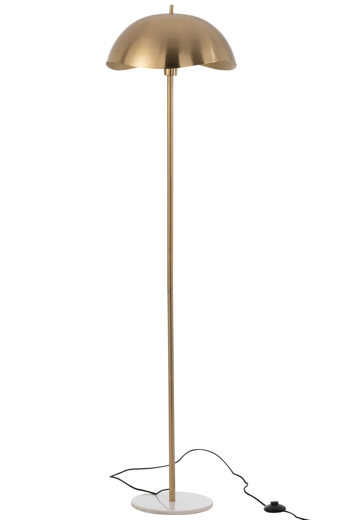 Vue d'ensemble de la lampe éteinte, mettant en valeur la finition laiton et le marbre
