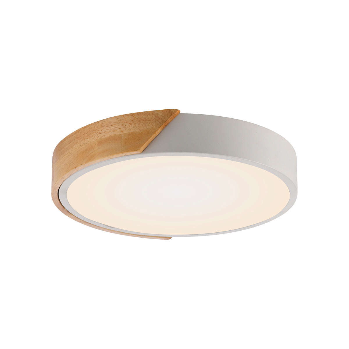 Produit de face sur fond blanc, plafonnier rond à diffuseur opale
