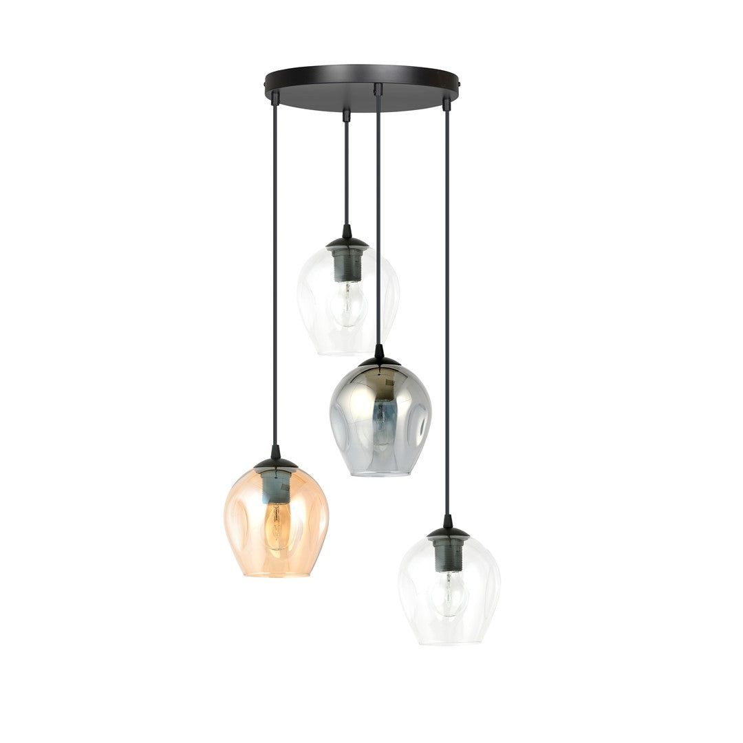 Second angle du produit, verres transparent, fumé et ambré suspendus