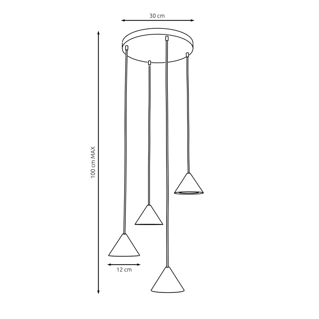 Schéma coté du luminaire : plateau de 30 cm et hauteur maximale de 100 cm