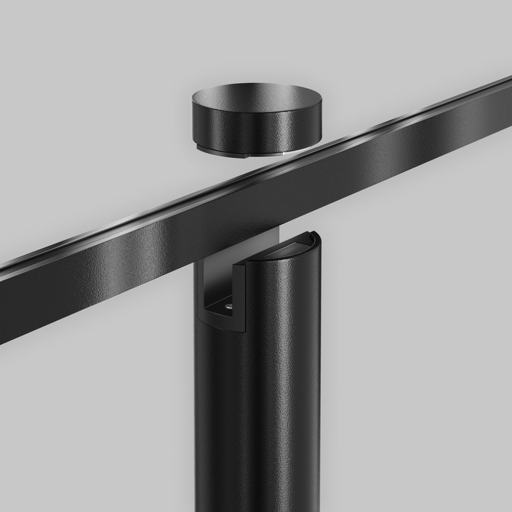 Détail du mécanisme d'articulation et du patin de fixation sur le rail