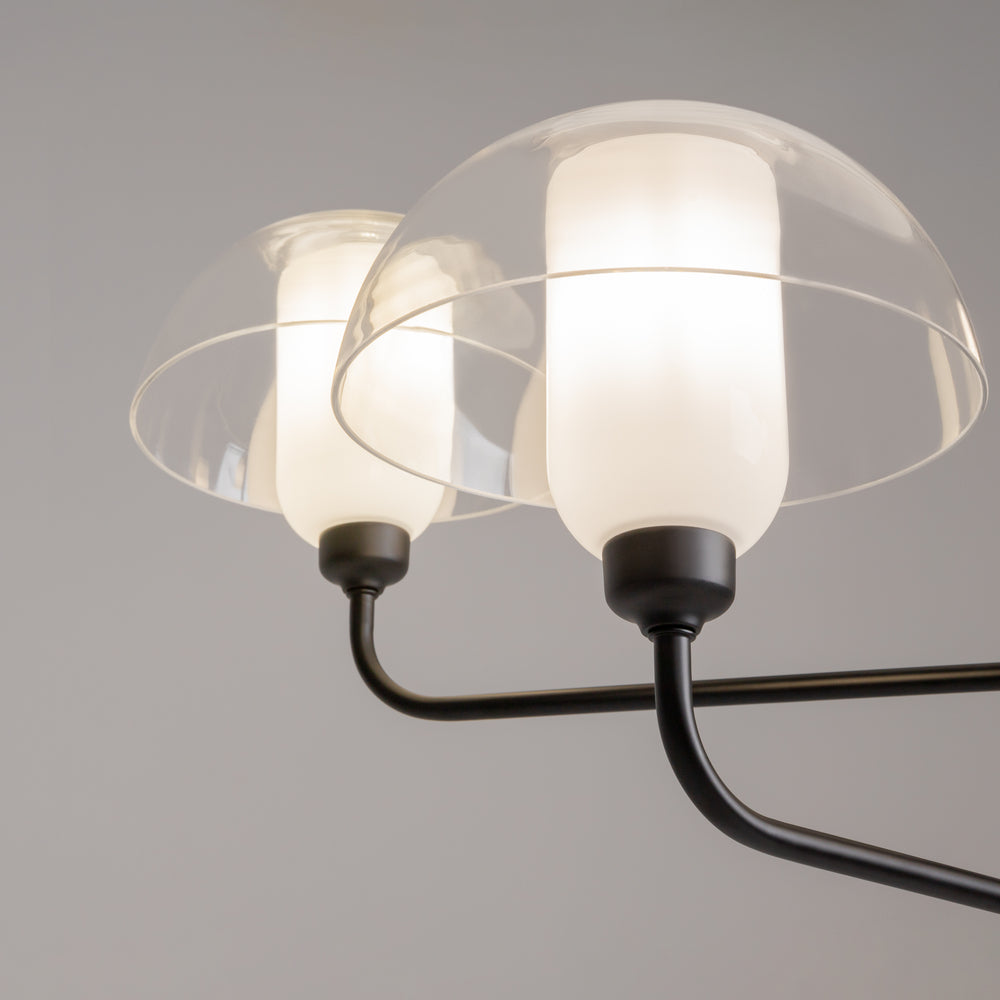 Détail de l'abat-jour en verre transparent et du diffuseur blanc dépoli