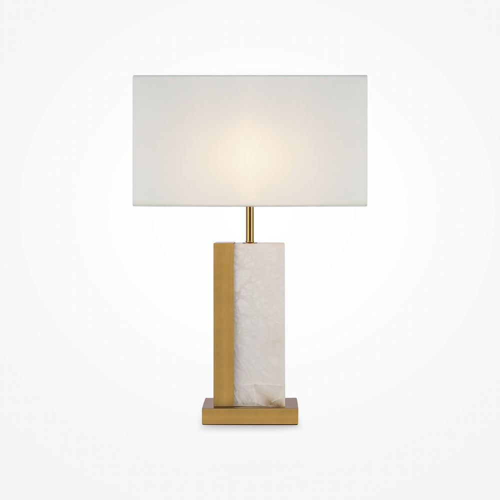 Version rectangulaire de la lampe, base en marbre et laiton sur socle plat