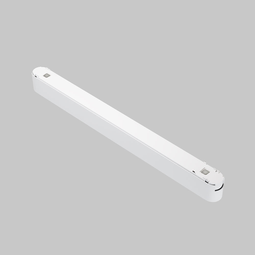 Profil blanc du luminaire isolé sur fond gris, sans rail visible