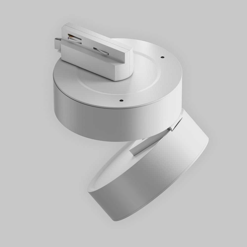 Vue technique du boîtier blanc et de son adaptateur pour rail