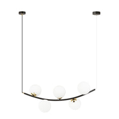Suspension Ritz 5 lumières noire, verre opale