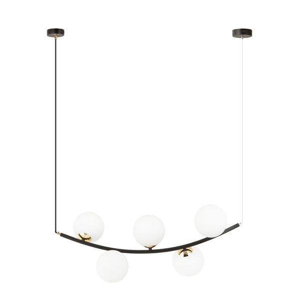 Suspension Ritz 5 lumières noire, verre opale