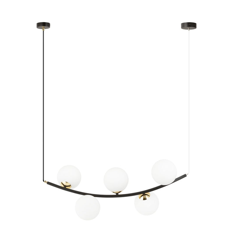 Suspension Ritz 5 lumières noire, verre opale