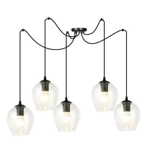 Suspension Level 5 lumières noire, verre transparent