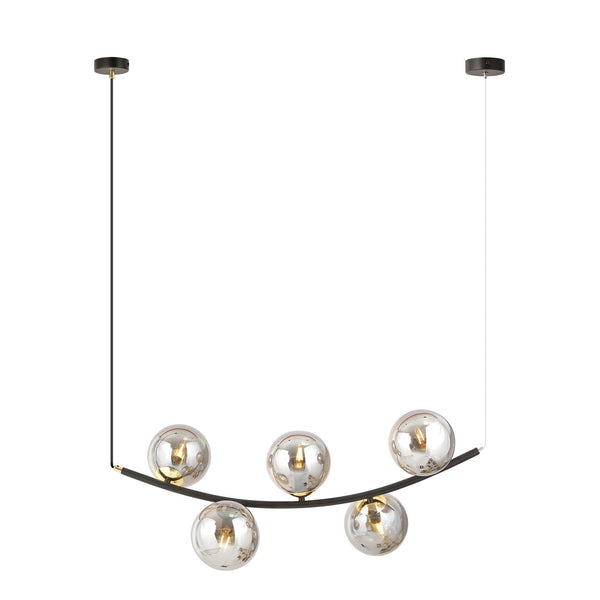 Suspension Ritz 5 lumières noire, verre graphite