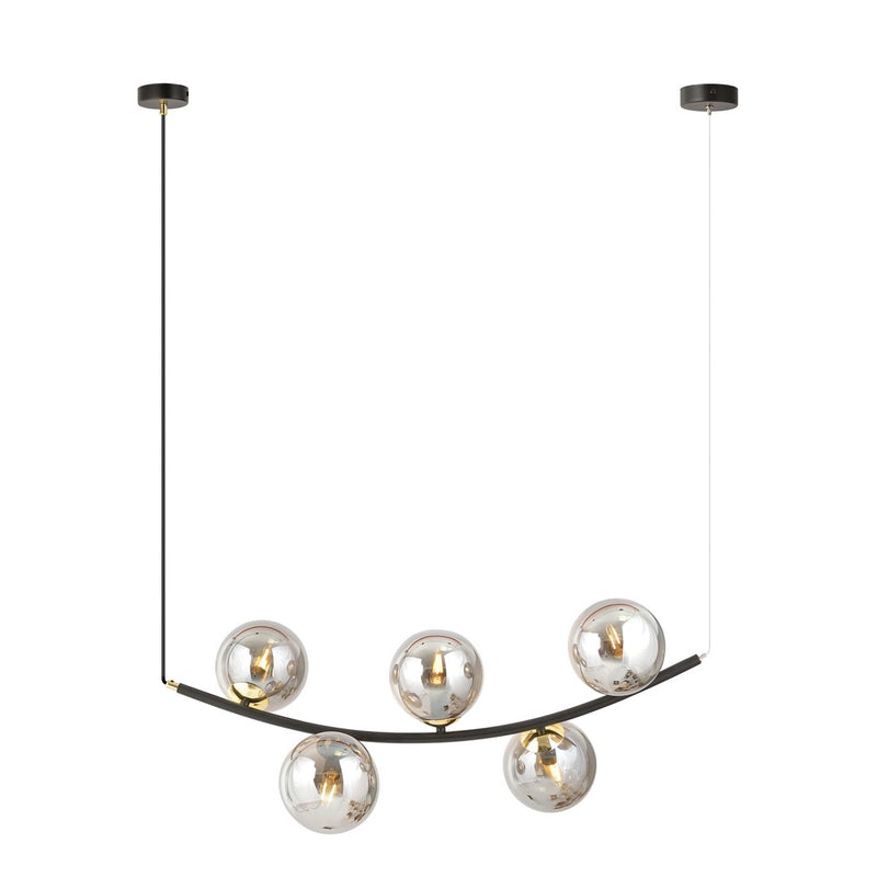 Suspension Ritz 5 lumières noire, verre graphite