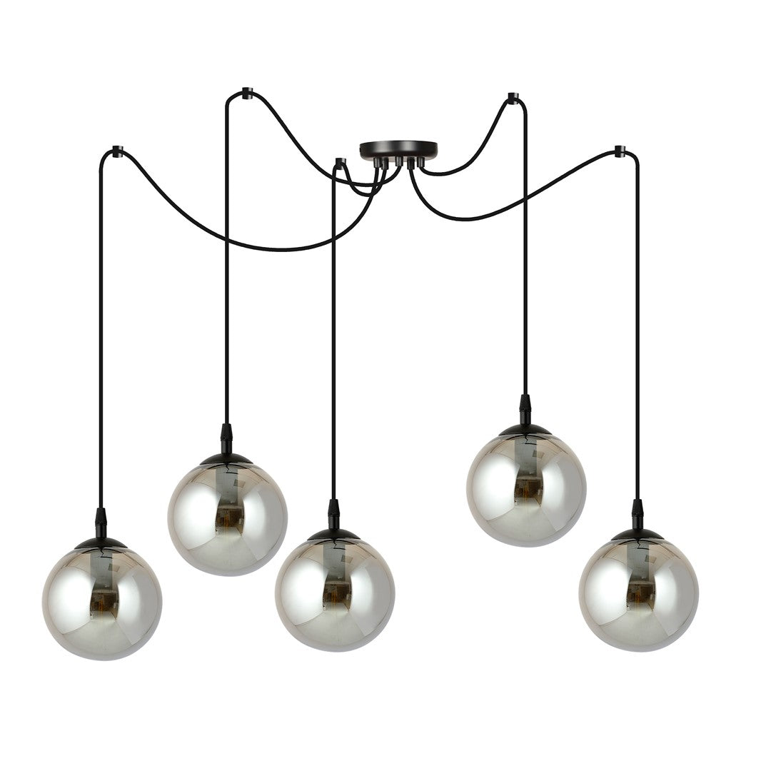 Gigi 5-flammige Pendelleuchte schwarz, Graphitglas