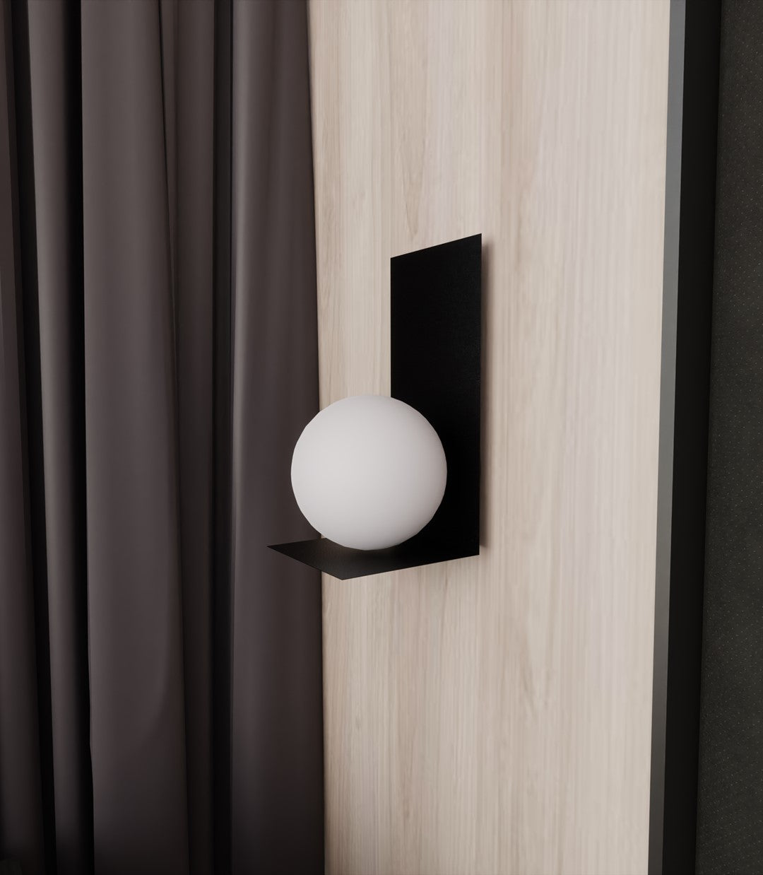Détail rapproché de la sphère blanche lumineuse devant la plaque métallique noire.