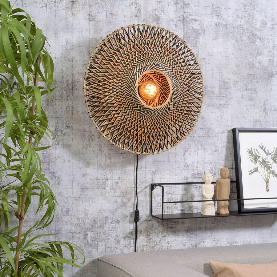 Applique murale Bali en bambou, crème et noir, Ø 60 cm