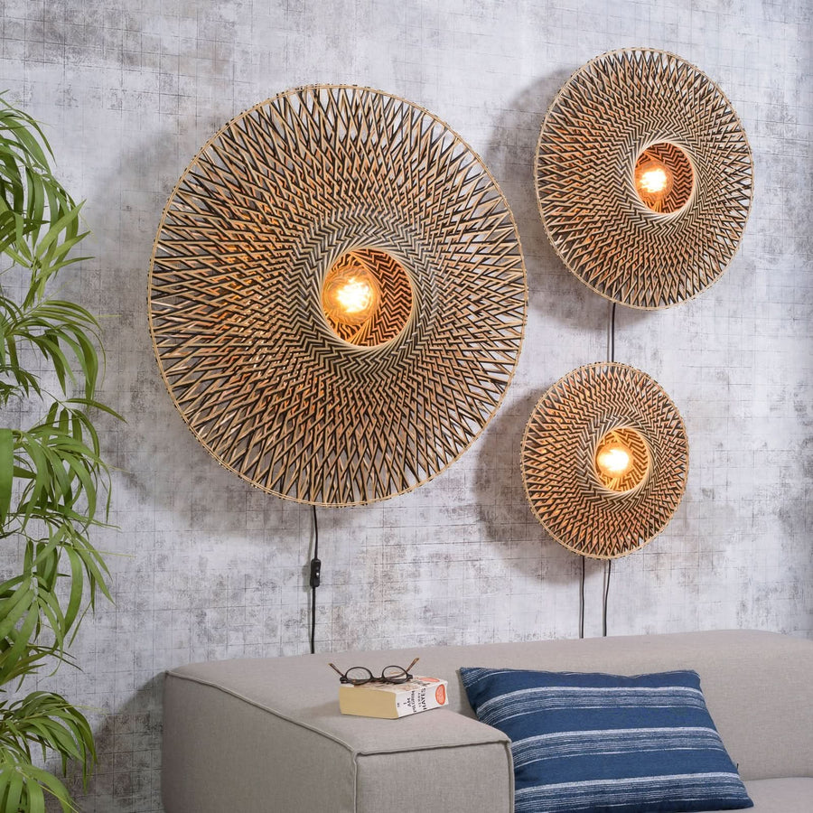 Applique murale Bali en bambou, crème et noir, Ø 87 cm