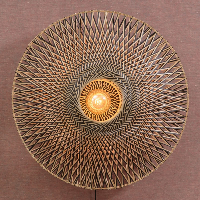 Applique murale Bali en bambou, crème et noir, Ø 87 cm