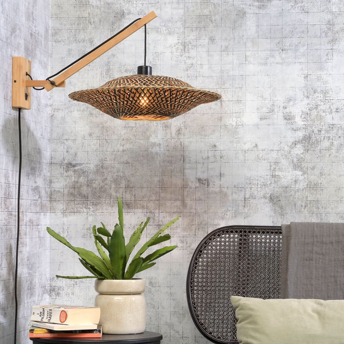 Applique murale Bali en bambou, crème et noir, hauteur 43 cm