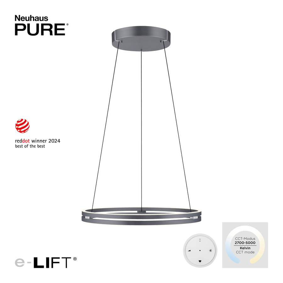 Luminaire présenté avec télécommande, variateur CCT et label Red Dot