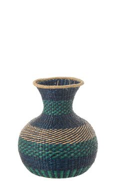 Gestreifte Vase aus Seegras, Dunkelblau