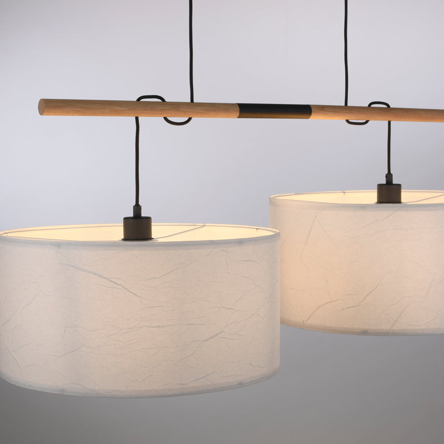 Suspension Green Sofie 2 lumières noire et bois, papier