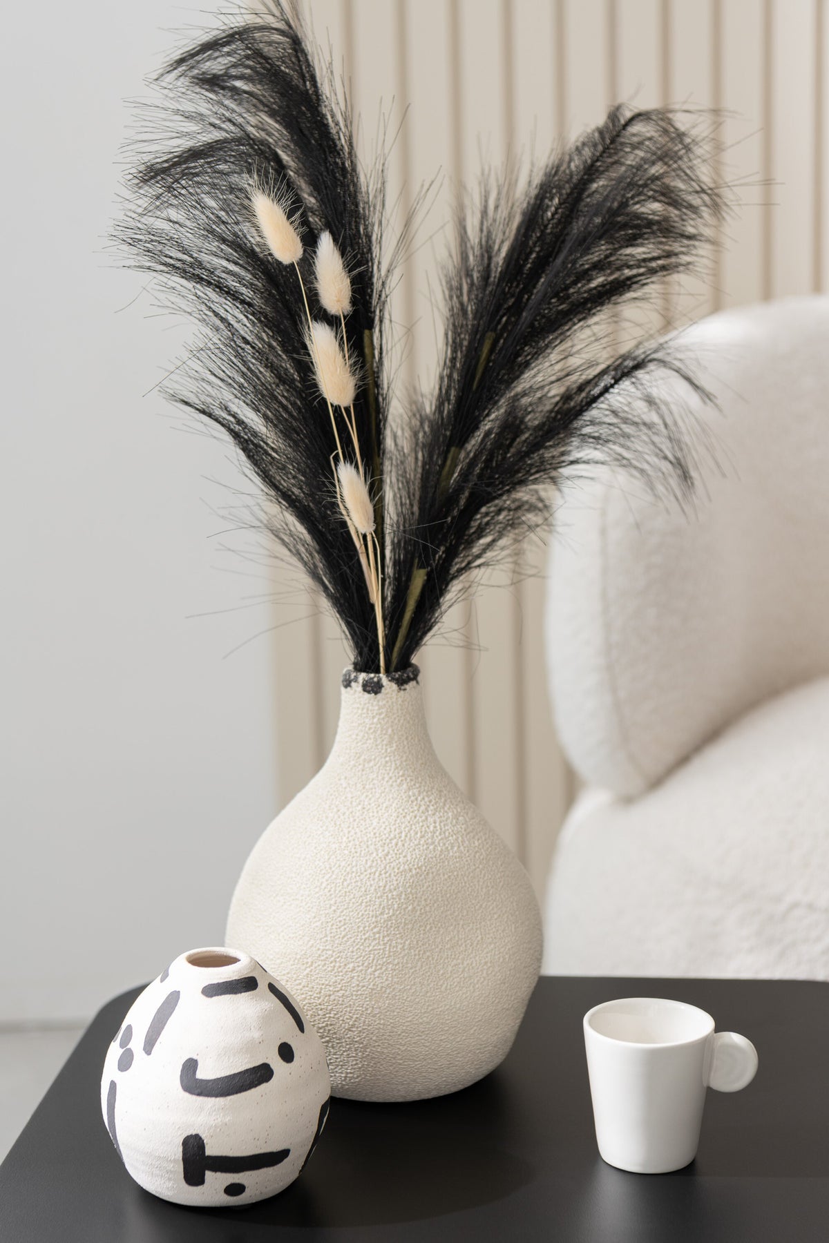 Vase aus Steinzeug, gemischt Schwarz-Weiß