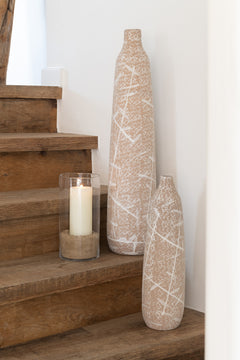 Schmale Vase Steinzeug Beige/Weiß Klein