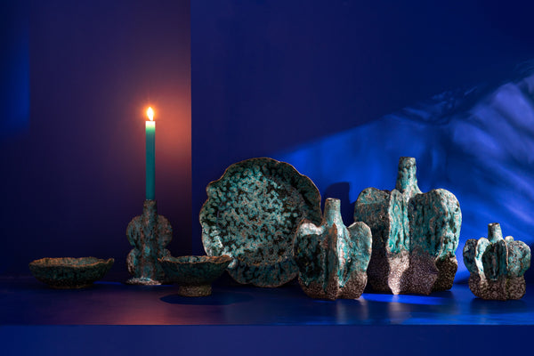 Kleine Vase Keramik Azurbraun