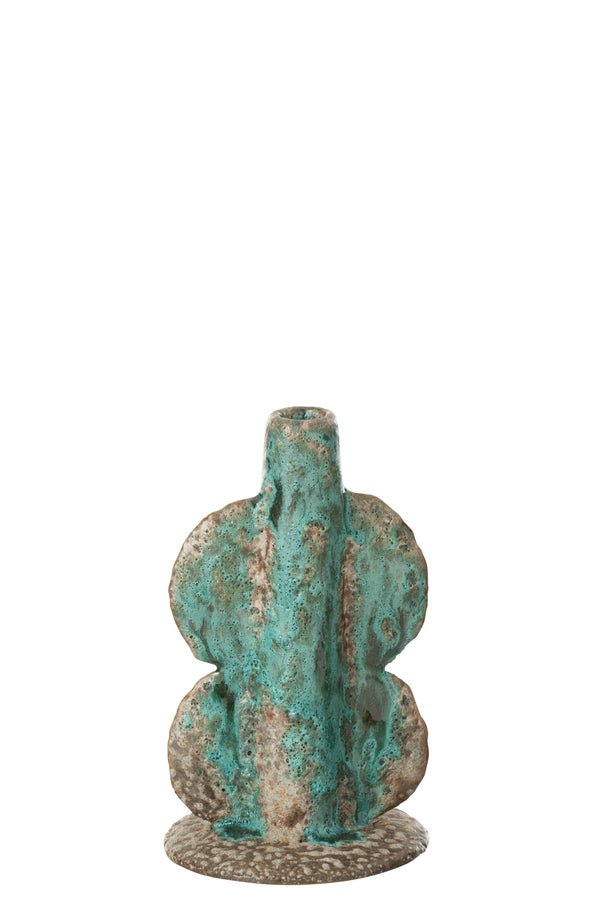 Vase Kerzenhalter Keramik Azurblau Braun