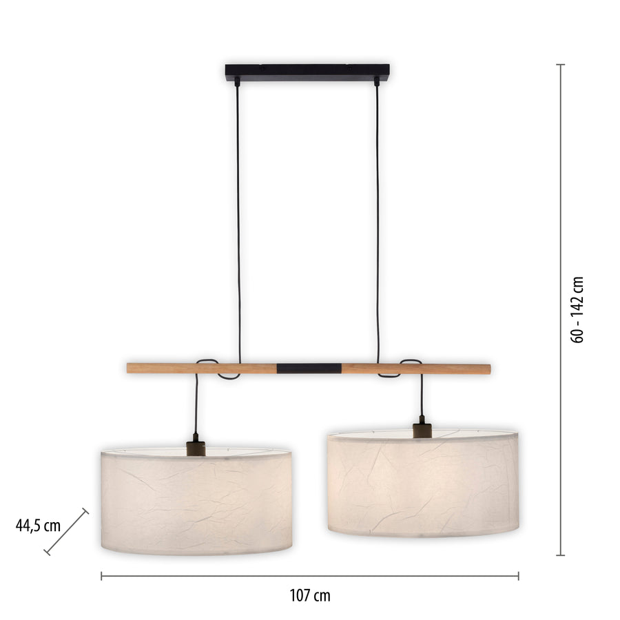 Suspension Green Sofie 2 lumières noire et bois, papier