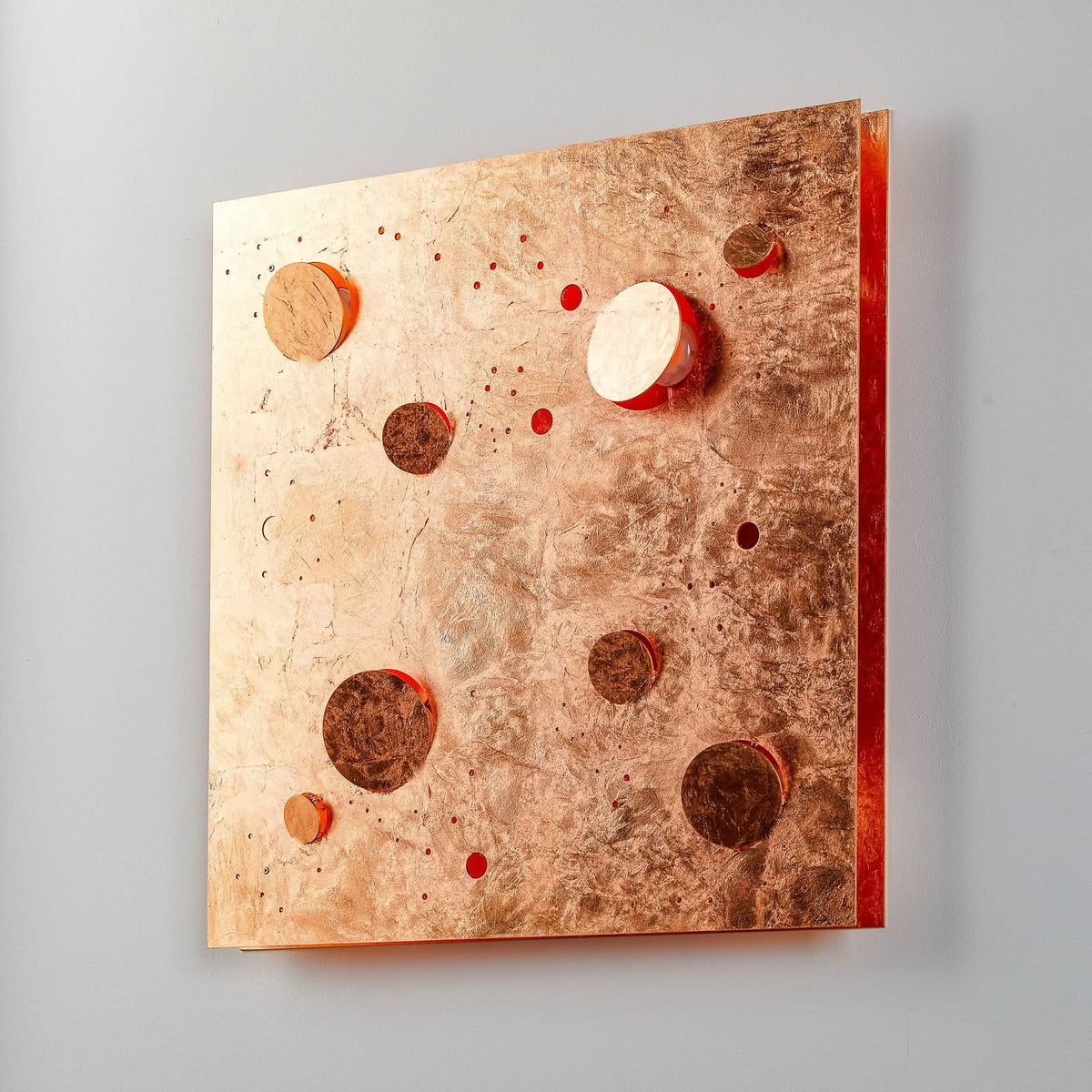 Applique murale LED Buchi 60x60 en acier, cuivré, hauteur 60 cm