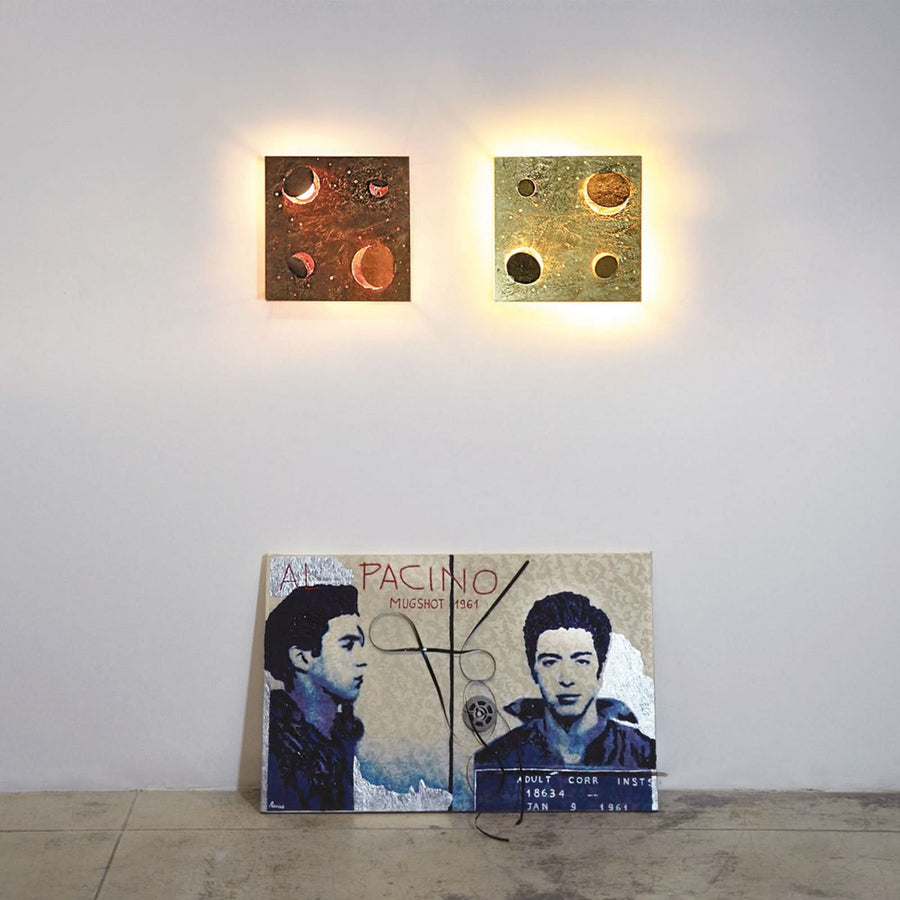 Applique murale LED Buchi 32x32 en acier, or, hauteur 32 cm