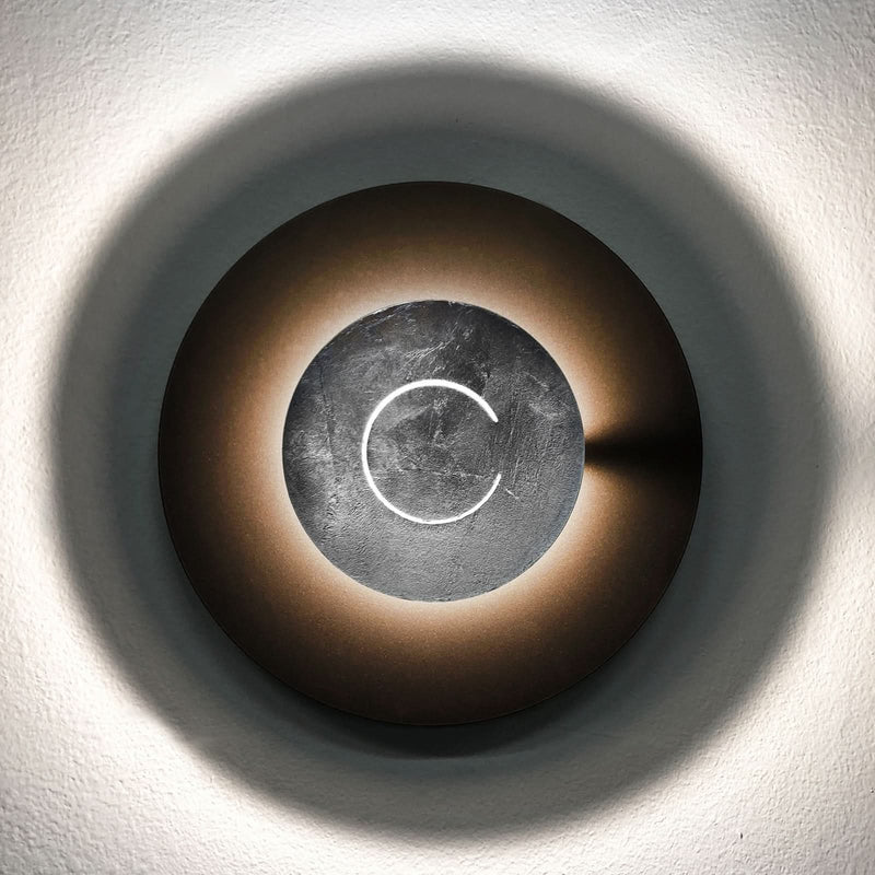 Applique murale LED DoppioZero en acier, marron foncé et feuille d'argent, Ø 30 cm